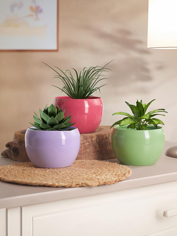 Image of Metal Flower Planter for Living Room,Balcony, Home and Office Decor | Table Top Planter | Apple Shaped Rust-Free Multicoloured Planter for Home Decoration | Set of 3 (Plants not Included)