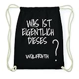 Maße 37x46,5cm JOllify WÜLFRATH Hipster Turnbeutel Tasche Rucksack aus Baumwolle - Farbe: schwarz – Design: was ist eigentlich - Farbe: schwarz