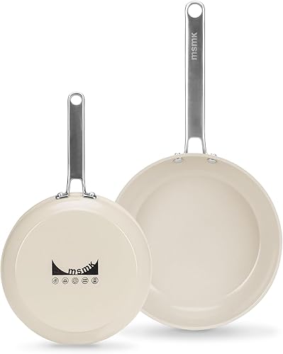 Miniatura 10 de MsMk - Juego de 5 sartenes antiadherentes de cerámica, sartenes de 8, 10, 12 pulgadas, sartenes de 10 y 12 pulgadas con tapas de vidrio templado,