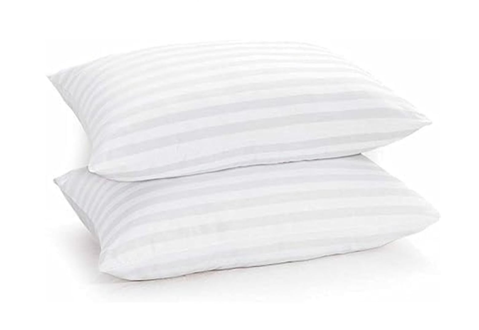 Hollowfibre Hotel Quality Pillow Bounce Back Bed Striped Pillow for Side Sleepers - Hypoallergenic Ultrabounce Filling - Standard Size 75 x 50 cm (Pack 2)