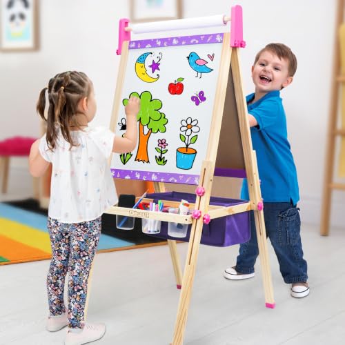Doselie Wooden Art Easel for Kids with Supplies
