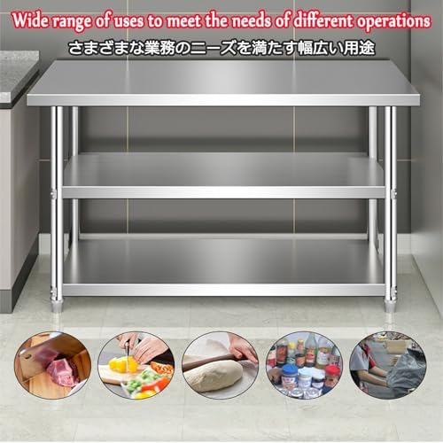Heavy Duty Stainless Steel Food Prep Workbench, Three-Layer Kitchen Catering Table, Reinforced Beams, Neat Space Saver, 120x40x80cm (47.2x15.7x31.5in)