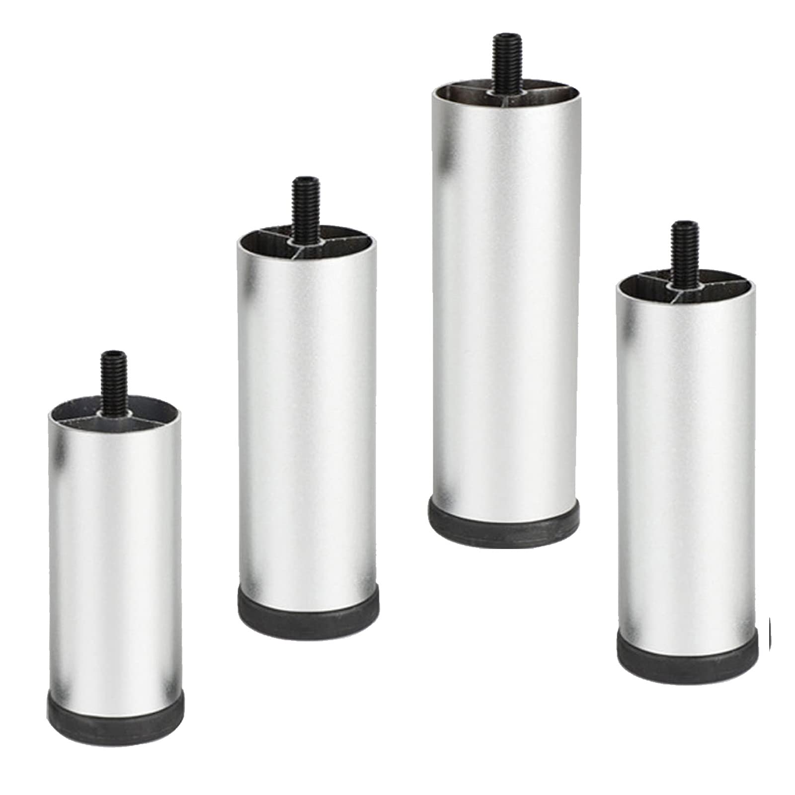 Kgudys Silver 4 Pack Furniture Legs, 8/10/15/20Cm Sofa Feet, Cylindrical Metal Legs, Aluminum Alloy Replacement Furniture Legs, For Dresser, Table, Bed, With Bolts,Anti-Slip Protection,-30Cm/11.8In