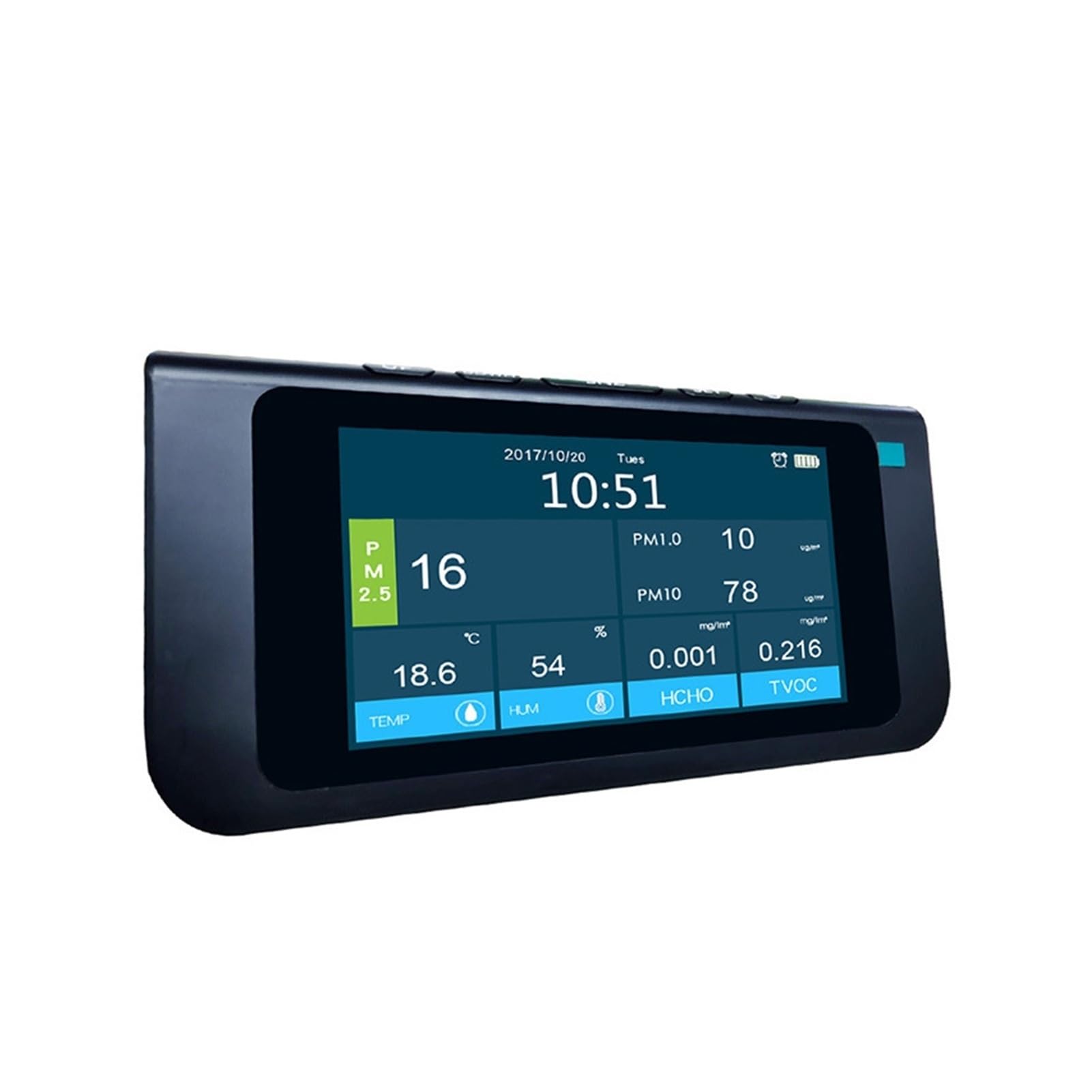 Gasdetektor, Multifunktionaler Detektor for Formaldehyd, Staub, Smog und Luftqualität, englische Version, 7-Zoll-Großfarbbildschirm für Arbeit, Zuhause(Black)