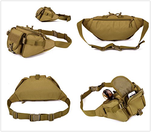 Unistrengh-Tactical-Waist-Pack-Military-Fanny-Belt-Pouch-Waterproof-WR-Bum-Bag-for-Outdoor-Climbing-Fishing-Running-Hunting-Fit-IPhone-8-7-7plus-Coyote-Brown
