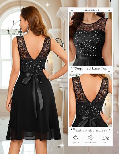 Image of BeryLove Womens Boat Neck A Line Sleeveless Lace Formal Homecoming Dress | Short Dress With Ruffle Hem, Sparkly Design Ideal For Wedding Guest,Bridesmaid Cocktail Prom & Evening Party Events
