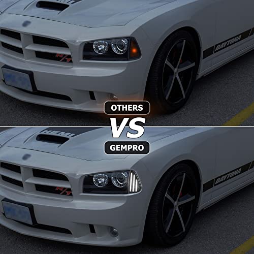 Gempro Led Front Side Marker Lights Assembly For Dodge Charger 2006 2007 2008 2009 2010 Corner Signal White Led Lamps, 2Pcs (Smoked Black) #TOP6