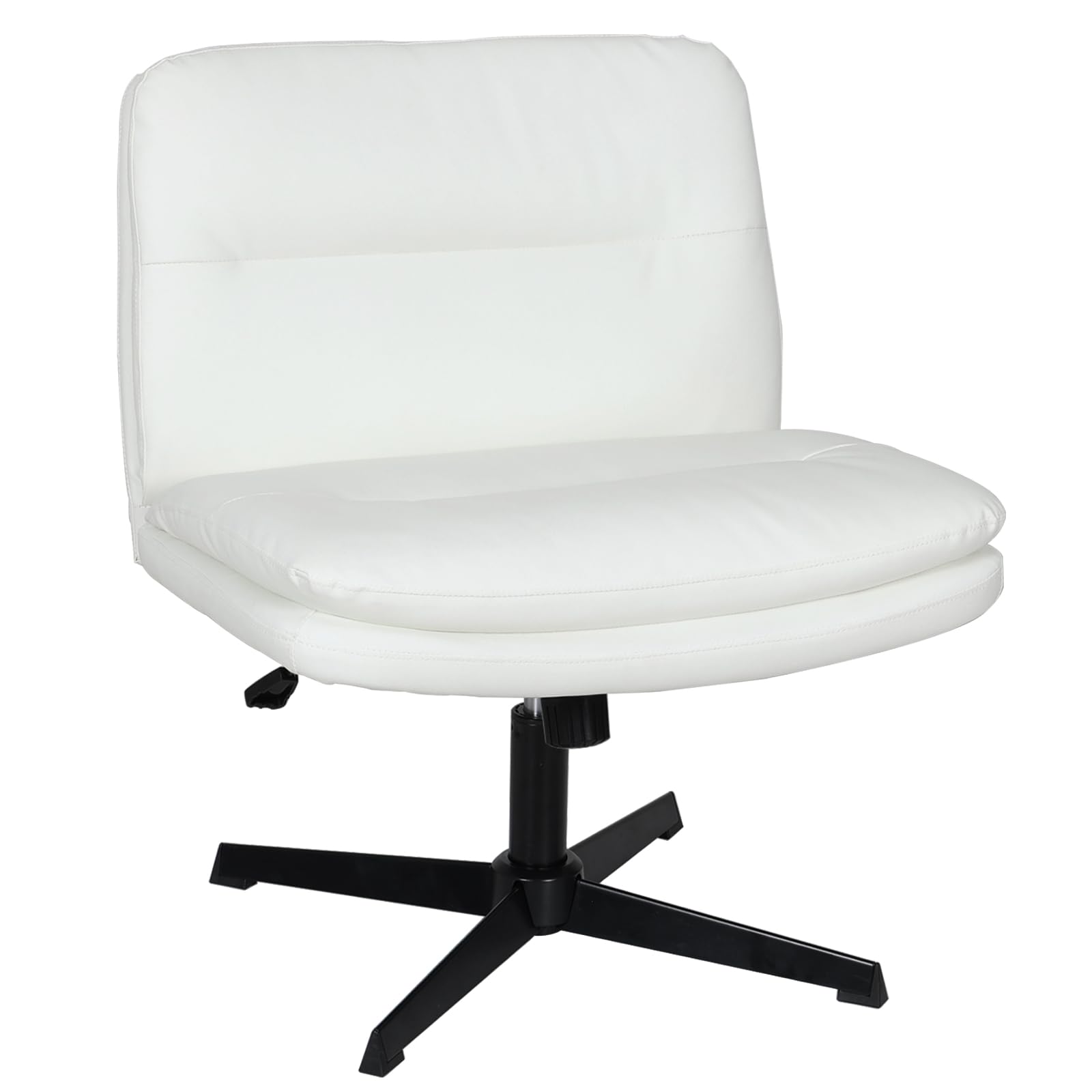 Ergonomic PU Leather Armless Desk Chair with Adjustable Height and Wide Seat, Swivel Chair for Home Office Cross Legs Design (White)
