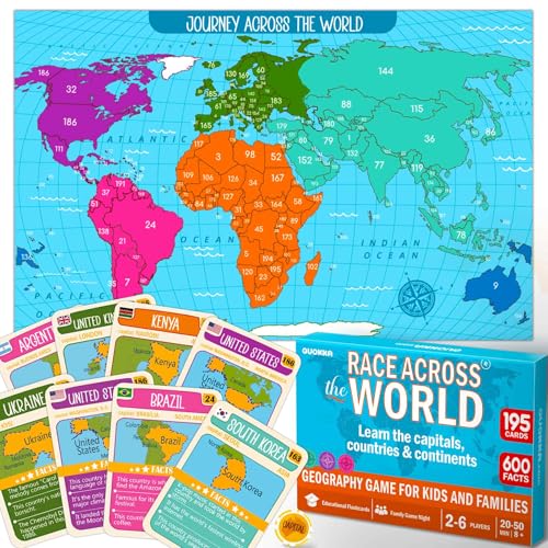 QUOKKA Board Games for Kids 8-12 - Family Games for Kids and Adults - Journey Across The World Card Game Ages 5-9 - Learn Capitals, Flags, Facts, and...