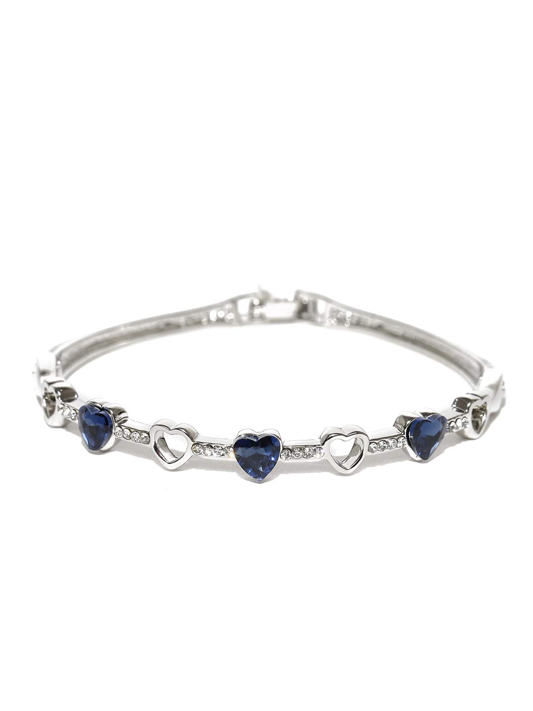 Jewels Galaxy Exclusive Luxuria Sparkling Blue Beautiful Heart Designer Platinum Plated Magnificent Crystal Bracelet for Women/Girls (SMNJG-BNGG-3117)