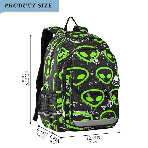 Fisyme Green Alien Neon School Backpack Laptop Backpacks Bags Bookbag Travel Casual Computer Notebooks Daypacks2