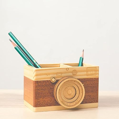 Miniatura 7 de Leadigol Portalápices de madera para cámara, soporte para lápices de escritorio, organizador de maquillaje, manualidades de doble capa, accesorios