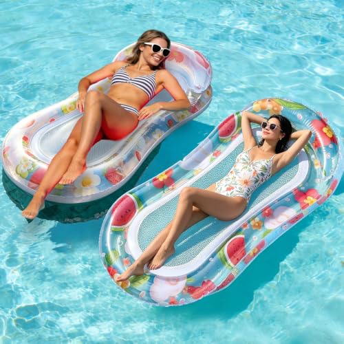 SKIKHN Lot de 2 Lit Flottant Gonflable avec Filet, 85 × 160 cm Hamac Gonflable avec Filet, Hamac d'eau Portable pour Adulte, Matelas Flottant Piscine...