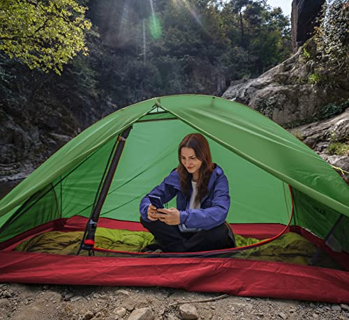 Kazoo Waterproof Backpacking Tent Ultralight 1 Person Lightweight Camping Tents 1 People Hiking Tents Aluminum Frame Double Layer (Eco-Friendly Fabric) (Army Green) #TOP5