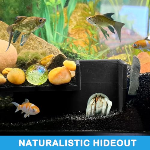 Image of Dual-Entrance Aquarium Tunnel - 360 View Black Shrimp Cave, Substrate Buried Decor