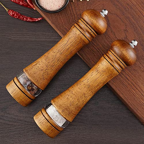 2-Piece Salt And Pepper Grinder Set, 8 Inch Wooden Salt And Pepper Mills With Adjustable Coarseness, Refillable Manual Pepper Mill Grinder For Home Cooks (Brown) #TOP6