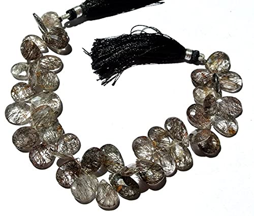 Quartz rutilé noir facetté en briolette poire pour création de bijoux uniques LKBEADS 147Cts