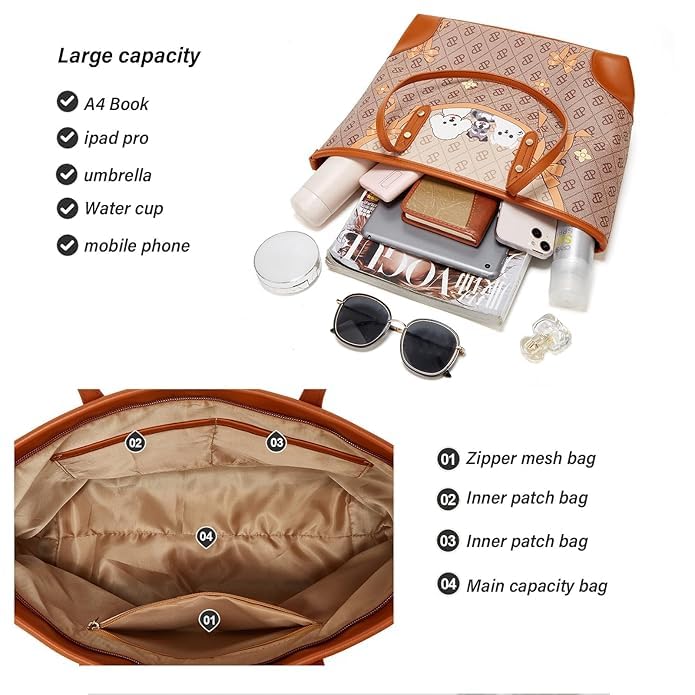 Image of Women's Handbag Tote Bag Premium PU Leather Shoulder Bag with Top Handle & Detachable Strap - Stylish Large Capacity Purse for Office, Casual & Party Use
