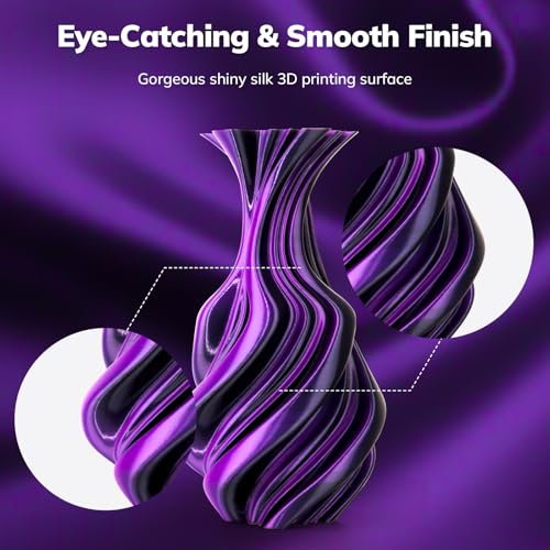 Image of AMOLEN Silk PLA 3D Printer Filament, Shiny Dual Color Black Purple PLA 1.75mm, Multicolor Change 3D Printing Filament for Most FDM 3D Printer, 1kg Spool(2.2lbs)