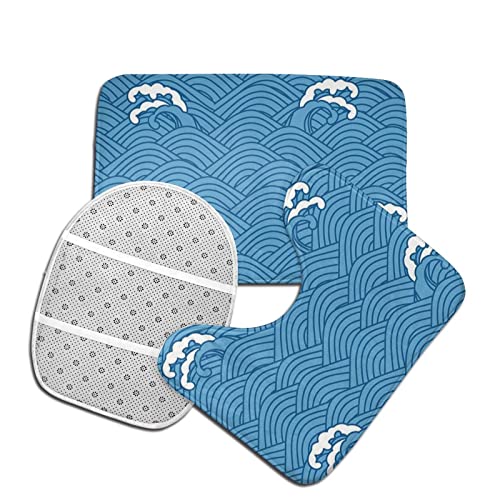 DIRYKILP Badematte + Konturmatte + Toilettendeckelbezug, Romantische Welle 3 Stück Badematte Set, mit rutschfester Klebeunterseite – Bild 5