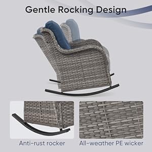 Patio rocking chairs set of 2 wicker outdoor rocking chairs with high backrest wide armrest all weather outdoor seating for proch balcony deck garden grey  urban country home decor