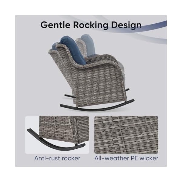 Patio rocking chairs set of 2 wicker outdoor rocking chairs with high backrest wide armrest all weather outdoor seating for proch balcony deck garden grey  urban country home decor