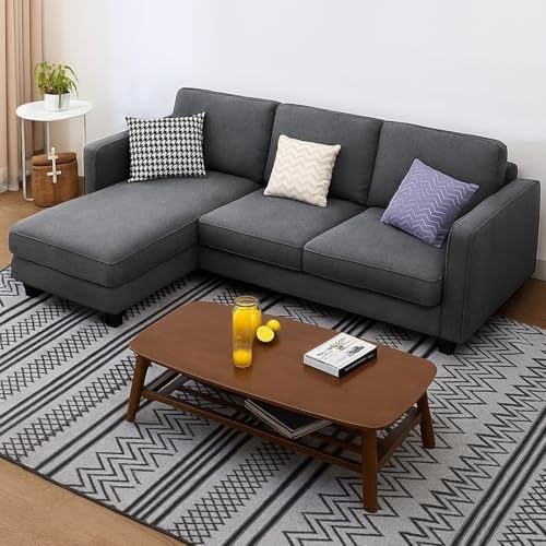 Image of FURNY Arlo 4 Seater Fabric LHS L Shape Sofa Set (Dark Grey) Premium Velvet Finish | Ideal of Living Room