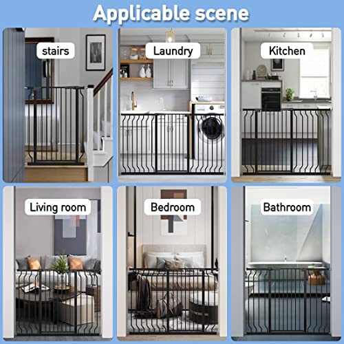 WAOWAO-Extra-Tall-4055-Baby-Gate-7677-8543-Wide-Pressure-Mounted-Walk-Through-Swing-Auto-Close-Safety-Black-Metal-Toddler-Child-Dog-Pet-for-Indoor-StairsDoorwaysKitche