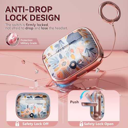 Image of Inesore for AirPods Pro 2nd /1st Case (2023-2019)-Blue Flower | with Safty Lock,Two-Piece Design,with Gold Keychain & Clean Pen,Support Wireless Charging,Cute Luxury Case for Women Girly