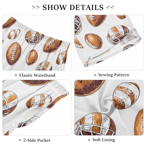 ALAZA Football White Helmet Ball Pajama Shorts Elastic Waist Casual Sleep Shorts with Pockets Size 6-143