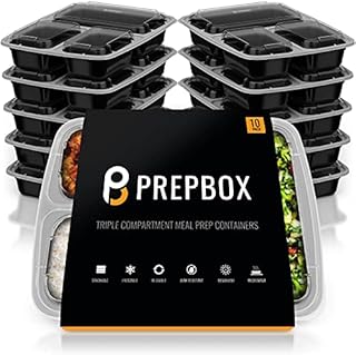 [10 Pack] 3 Compartment BPA Free Reusable Meal Prep Containers - Plastic Food Storage Trays with Airtight Lids - Microwave, Freezer & Dishwasher Safe - Stackable Portion Control Lunch Boxes [32 oz]