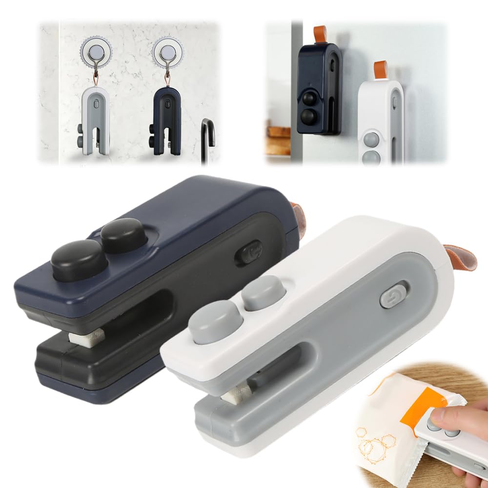 Mini sellador de bolsas con imán, herramienta de sellado térmico recargable por USB, 2 en 1, selladora de bolsas de chips portátil al vacío, máquina selladora de alimentos para bolsas de plástico