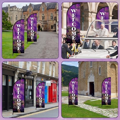2 Sets Church Sign Feather Flag for Businesses Church Welcome Swooper Banner Sign with Carbon Fiber Pole and Ground Stake Portable Bag Open Advertising Flag Banner for Business Advertising Outside by Justforjoyful - Used condition - Image 7