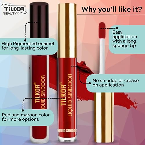 Image of TILKOR Ethnic Elegance: Liquid Sindoor - Smudge-Proof Formula - Skin-Friendly & Safe - Travel-Friendly Packaging - Perfect for Festivals & Special Occasions (Maroon)