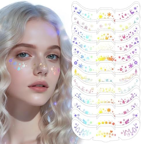 24pcs Christmas Glitter Makeup Patches-Holographic-Face Glitter, Sparkle Speckles Patches for Women, Body Temporary Tattoos,Cute Sparkling,Party Winter Festival Decorations