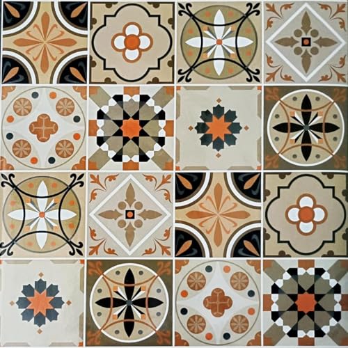Image of Moroccan Tile Stickers | Waterproof Self Adhesive Peel & Stick Tile Decals for Kitchen Backsplash, Bathroom Wall, Floor, Furniture & Glass (6x6 Inch, Design 70)