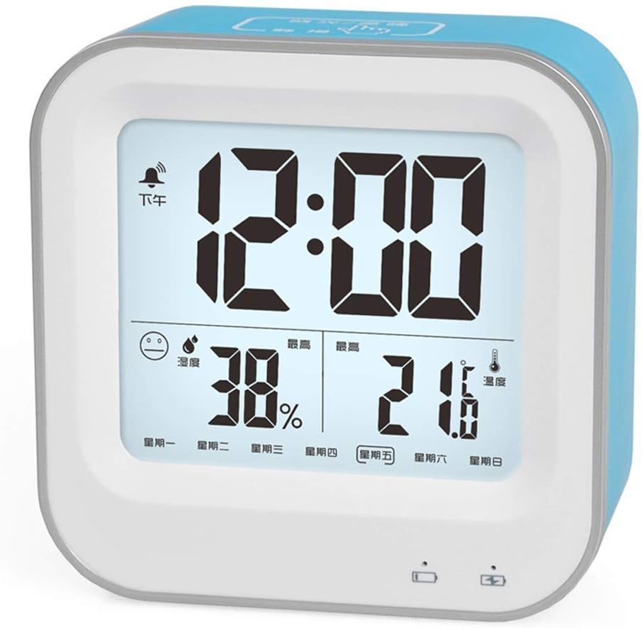 Alarm Charging Thermometer Luminous Household Baby Room High Precision Indoor Electronic Thermo-Hygrometer Backlight with Clock (Black)