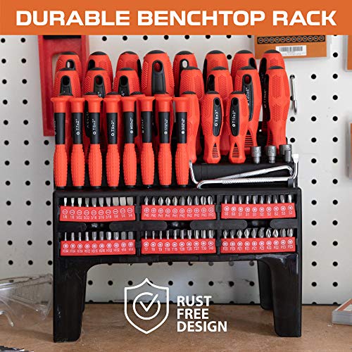 100 Piece Magnetic Screwdriver Set with Organizer Rack