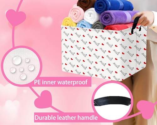 Image of Valentines Day Basket Large Foldable Heart Shaped Storage Box for Gifts Kids Empty Storage Bins Rectangular Toy Organizer Decor (Black LOVE Red Love)