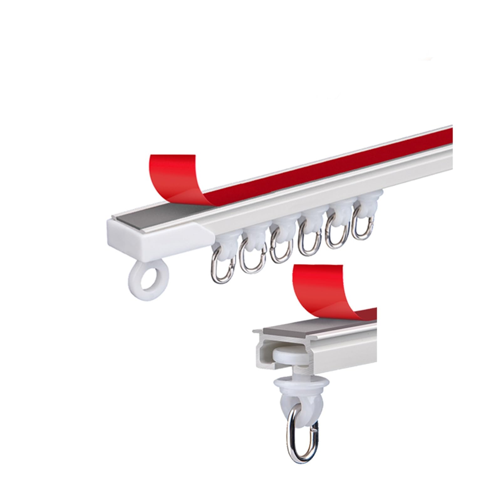 Tringle à rideaux adhésive ultra fine en aluminium pour installation sans perçage, tringle à rideaux montée au plafond pour salon (220 cm, 2 x 110 cm)