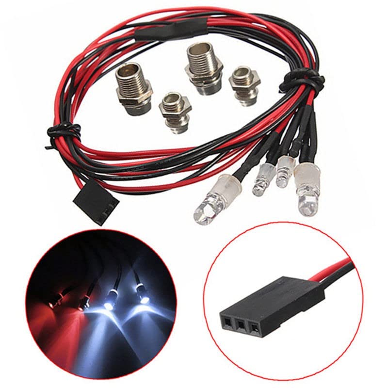 Upgrade LED Lights Fits RC Model Car White Headlamps Headlights & Rear Red Light, White and Red - Image 2