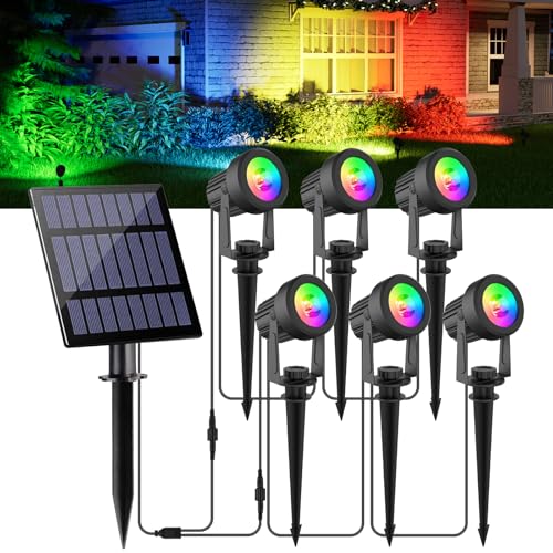 CREPOW Solar Spot Lights Outdoor Color Changing,Solar RGB Spotlights Waterproof