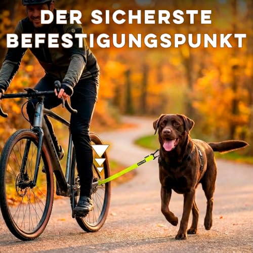 BIKE AND DOG - Fahrrad-Hundeleine, werkzeuglose Befestigung, spezielles Geschirr als Option, inklusive 2 Fahrradbändern. Patentiert. (Gelb)