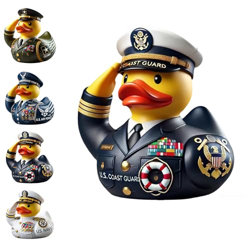 Lwjhzywl Saluting Military Duck Figurine - Resin Veteran Duck in Uniform Patriotic Army Desk Decor for Veterans Military Appreciation Gift for Veterans Day Military Home Decoration (Coast Guard)