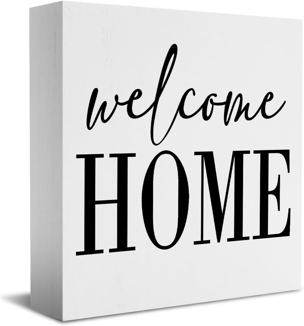 Welcome Home Box Sign 5x5 Inch Rustic Farmhouse Tabletop Decor