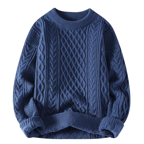 Chunky Knit Sweaters for Men Fall 2025 Vintage Cable Crewneck Pullover Oversized Soft Knit Jumper Casual Loose Top