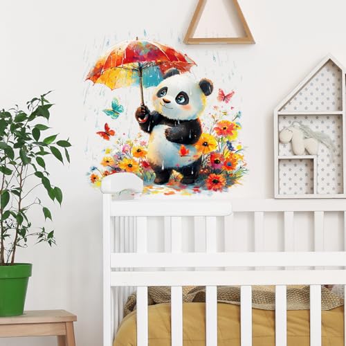 Vinilo decorativo infantil panda con paraguas y flores miniatura 5