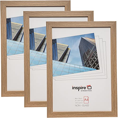 Hampton Frames | A4 Picture Frames, Triple Pack, Oak Effect, Acrylic Front | Lightweight, Shatter-Resistant, Wall or Desk Display | Modern Photo Frame Set for Home or Office Decor