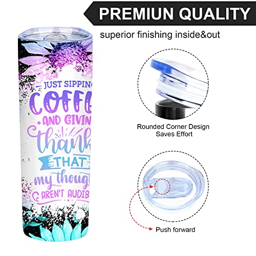 Funny Coffee Quote Insulated Skinny Tumbler,Coffee Travel Mug 20 Oz With Lid,Colorful Sunflowers With Sayings Unique Novelty Cups,Reusable Stainless Steel Water Bottle Gift For Women #TOP3