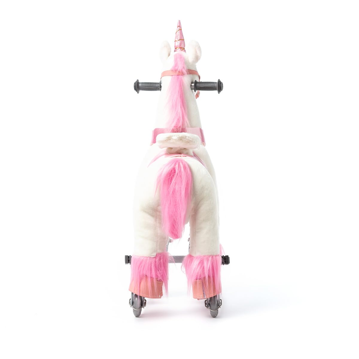 Caballo mecánico Infantil de Peluche Unicornio Rosa Talla S con Pedales Ruedas PU Asiento ergonómico y Asas de Madera Ponyride Iris ATAA Toys